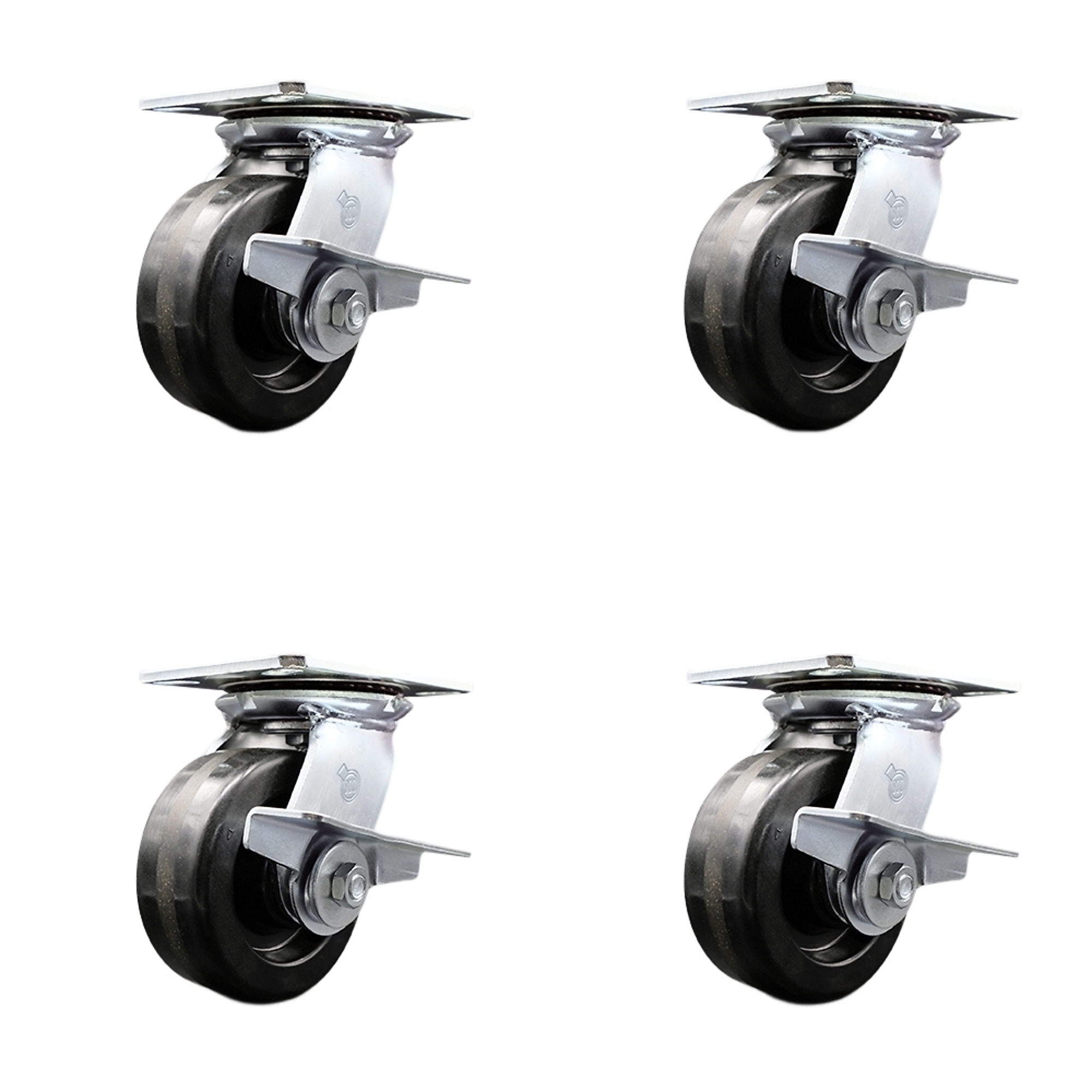 Service Caster, 5in. x 2in. Plate Casters, Wheel Diameter 5 in, Caster Type Swivel, Package (qty.) 4, Model# SCC-35S520-PHB-SLB-BSL-2-SLB-2